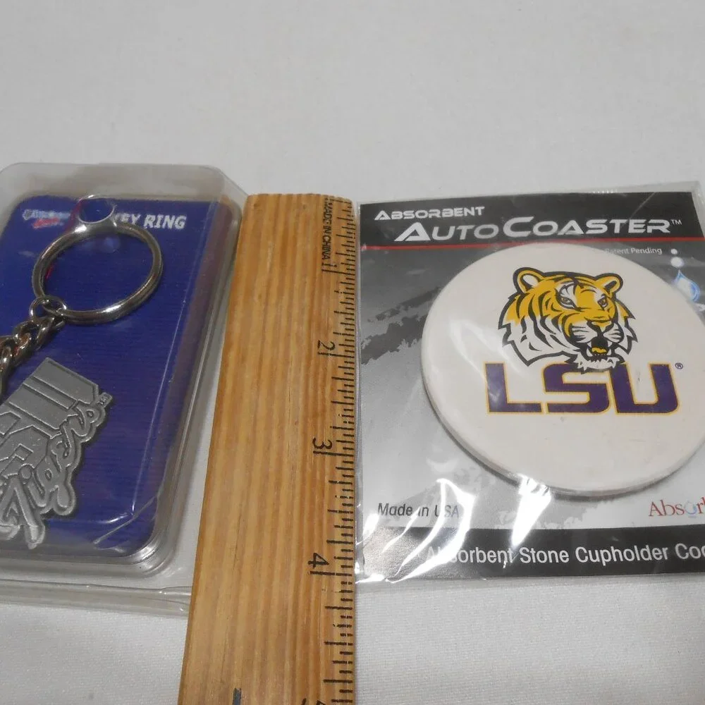 NEW RARE LOT LSU TIGERS WINCRAFT SPORTS KEY RING & ABSORBENT STONE CUPHOLDER 🏈